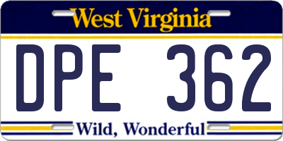 WV license plate DPE362