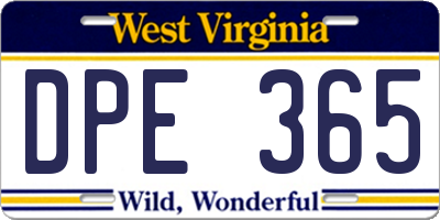 WV license plate DPE365