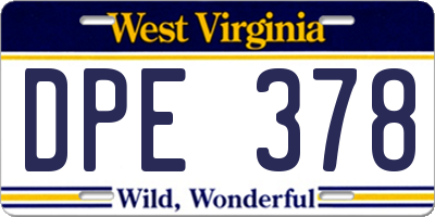 WV license plate DPE378