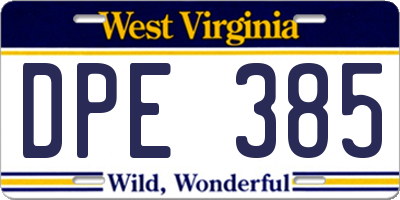 WV license plate DPE385