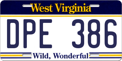 WV license plate DPE386
