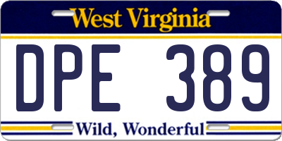 WV license plate DPE389