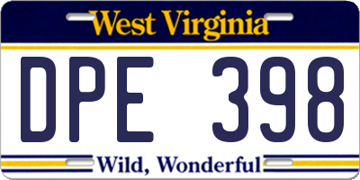 WV license plate DPE398
