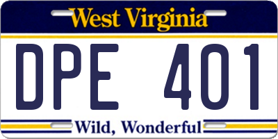 WV license plate DPE401