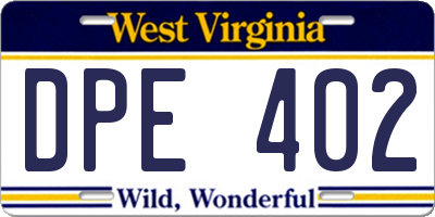 WV license plate DPE402