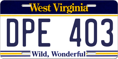 WV license plate DPE403