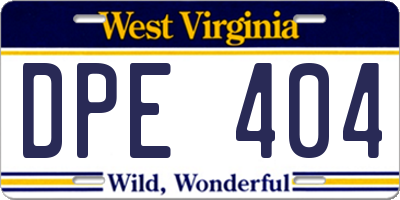 WV license plate DPE404