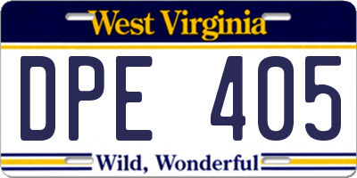 WV license plate DPE405