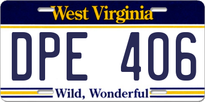 WV license plate DPE406