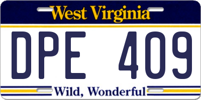 WV license plate DPE409