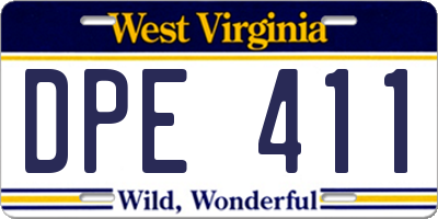 WV license plate DPE411
