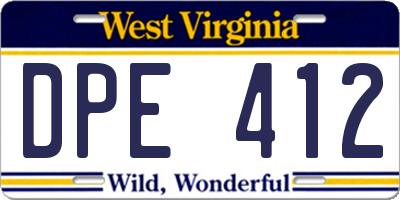 WV license plate DPE412