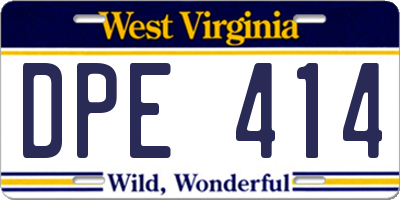 WV license plate DPE414