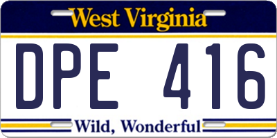WV license plate DPE416