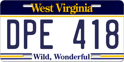 WV license plate DPE418