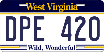 WV license plate DPE420