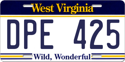 WV license plate DPE425