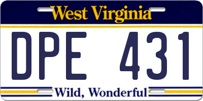 WV license plate DPE431