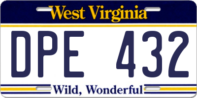 WV license plate DPE432