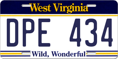 WV license plate DPE434