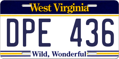 WV license plate DPE436