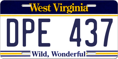WV license plate DPE437
