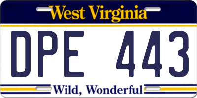 WV license plate DPE443