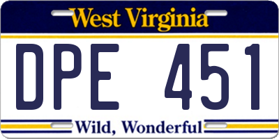 WV license plate DPE451