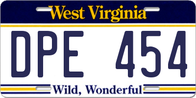 WV license plate DPE454