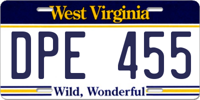WV license plate DPE455