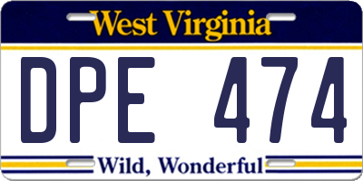 WV license plate DPE474