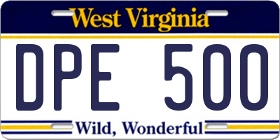 WV license plate DPE500