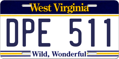 WV license plate DPE511