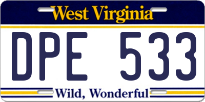 WV license plate DPE533
