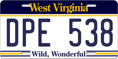 WV license plate DPE538