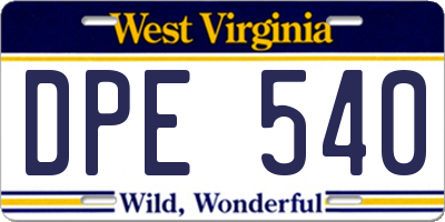 WV license plate DPE540