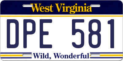 WV license plate DPE581