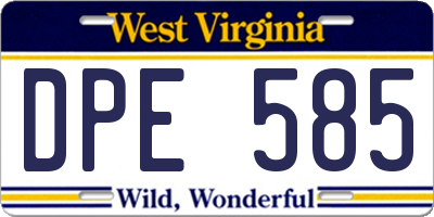 WV license plate DPE585