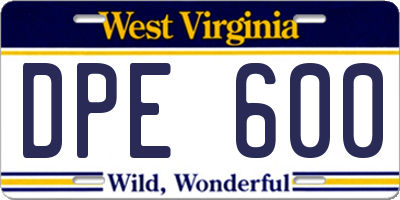 WV license plate DPE600