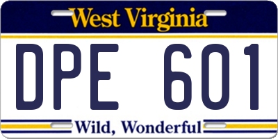 WV license plate DPE601