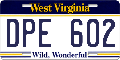 WV license plate DPE602