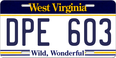 WV license plate DPE603