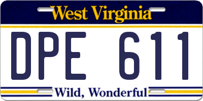 WV license plate DPE611