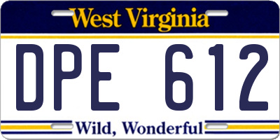 WV license plate DPE612