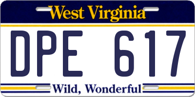 WV license plate DPE617