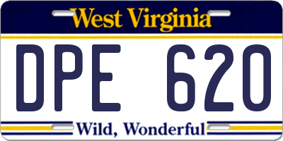 WV license plate DPE620