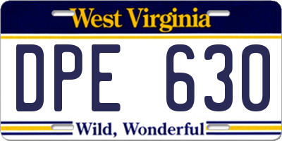 WV license plate DPE630