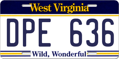 WV license plate DPE636