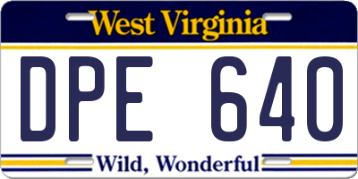 WV license plate DPE640