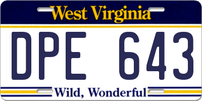 WV license plate DPE643